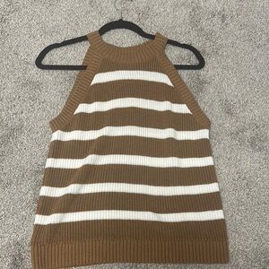 Brown Ribbed Sleeveless Tank Top